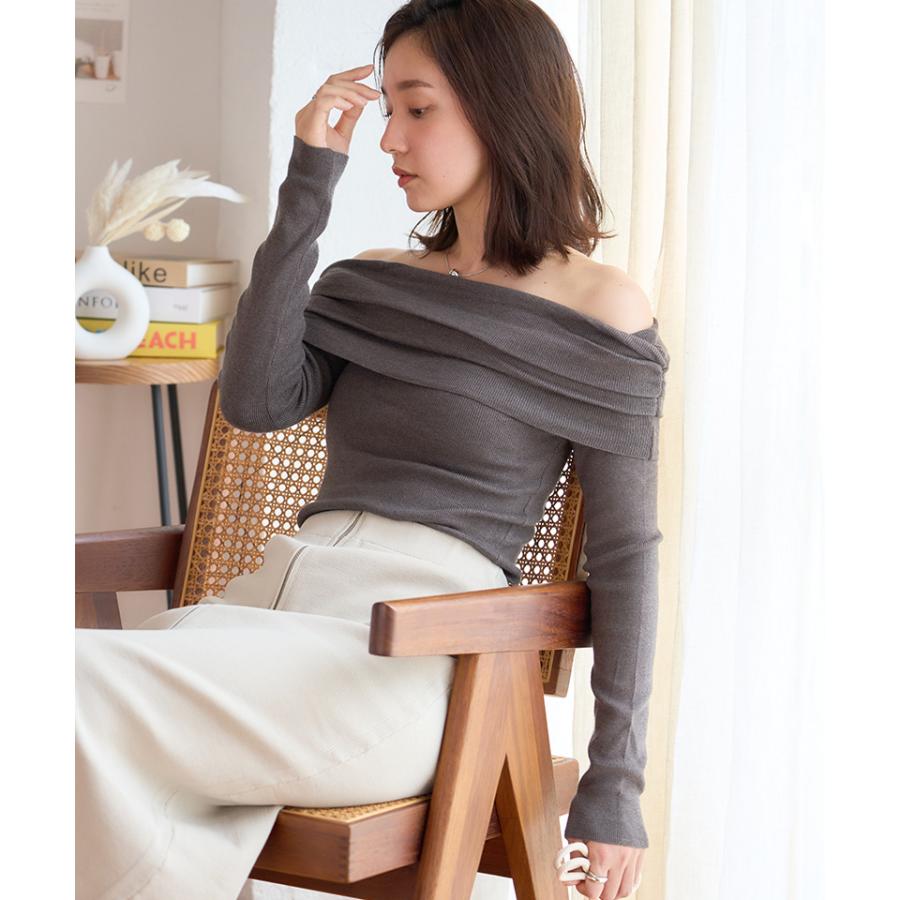 オフショルダー ニット レディース 長袖 秋冬 オフショルニット ギャザー オフショル 肩だし 上品 大人 きれいめ | ブランド登録なし | 12