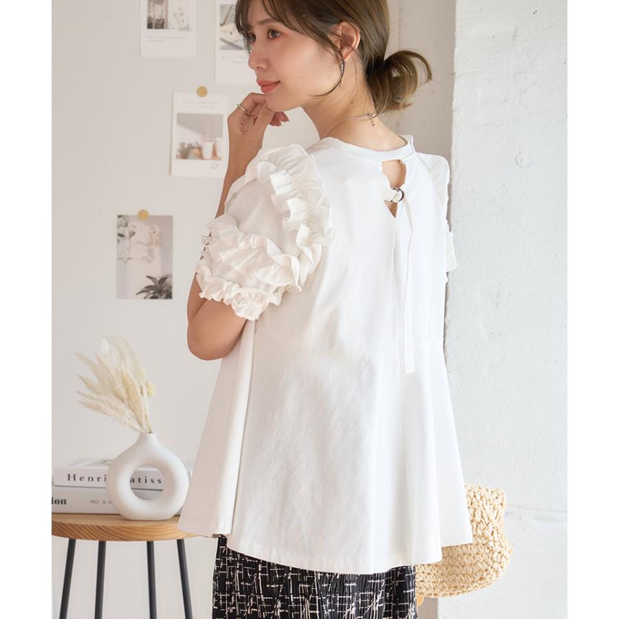袖フリル アシンメトリー チュニック 半袖 レディース フリル袖