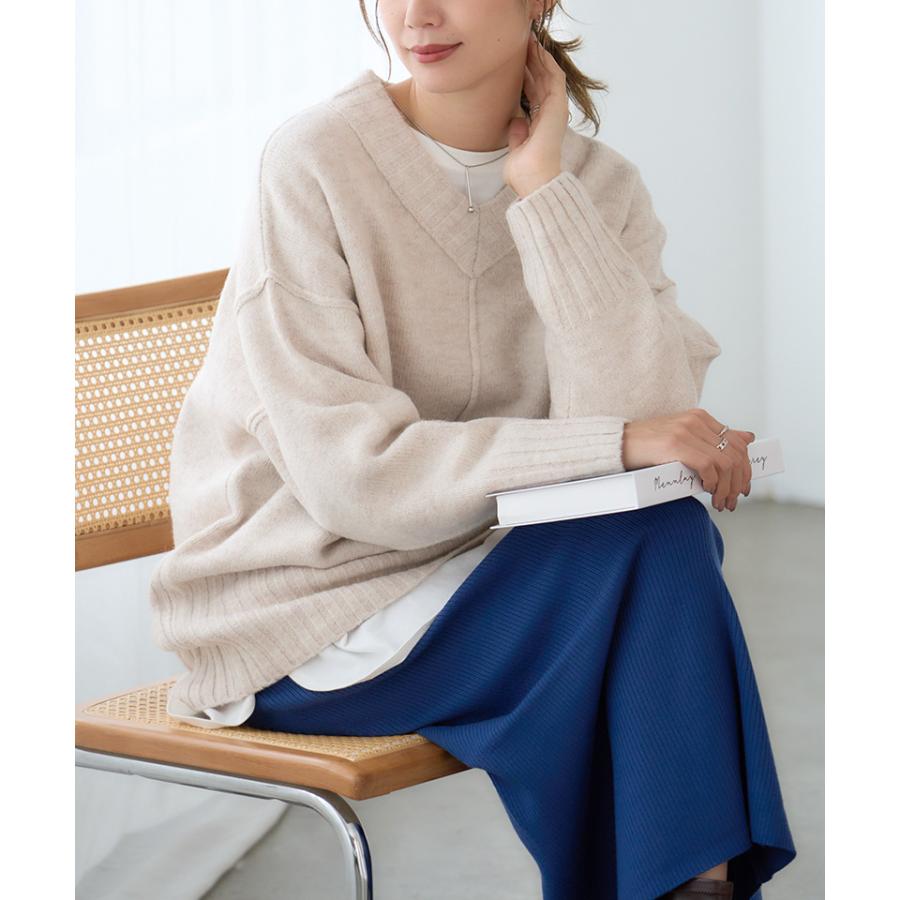 Vネック ニットチュニック オーバーサイズ ニット レディース