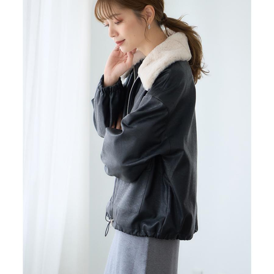 2WAY ファー付き フェイクレザー ブルゾン レディース ジャケット