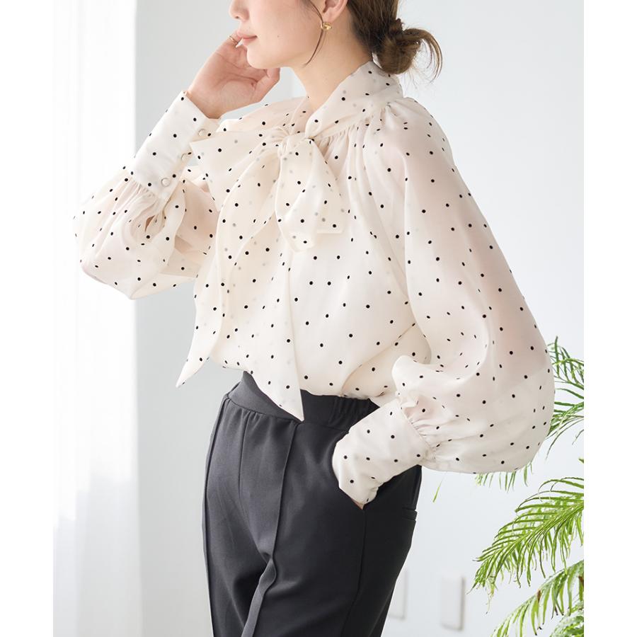 【美品】Drawer シルク100% ボウタイブラウス シアー　シフォン　長袖 ウォッシャブルシルク ブラウス】【女優黒谷友香さん着用】エレガント