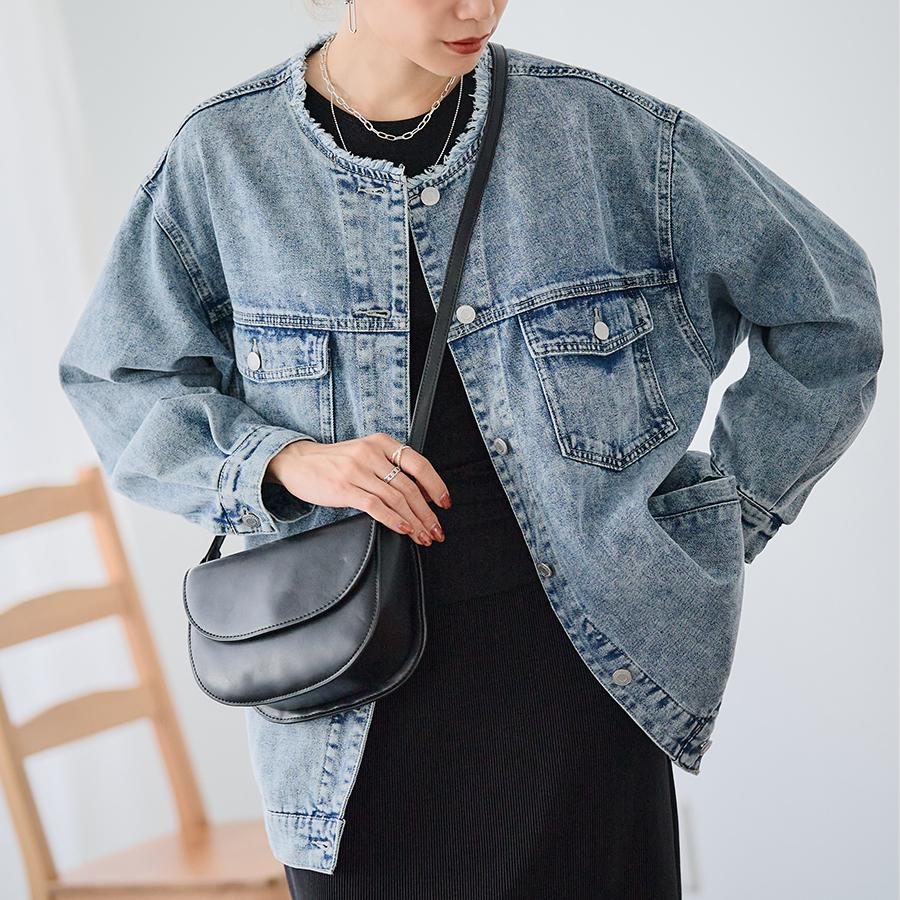 SALE Gジャン レディース オーバーサイズ ノーカラー デニムジャケット
