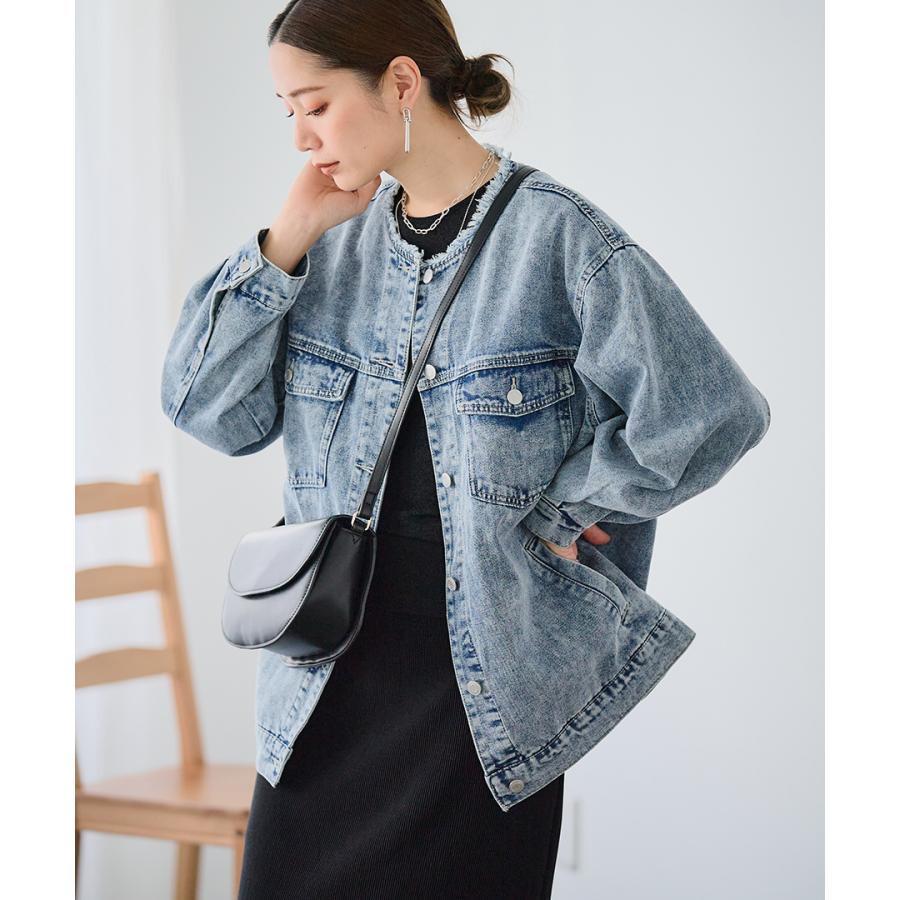 SALE Gジャン レディース オーバーサイズ ノーカラー デニムジャケット