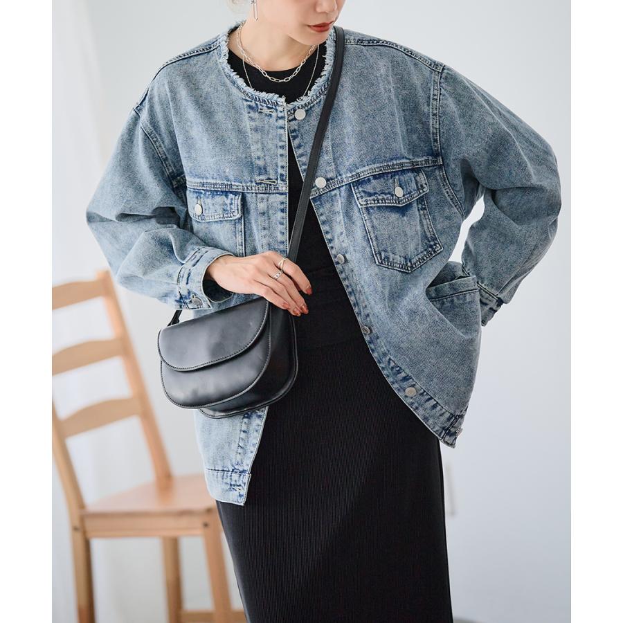 SALE Gジャン レディース オーバーサイズ ノーカラー デニムジャケット