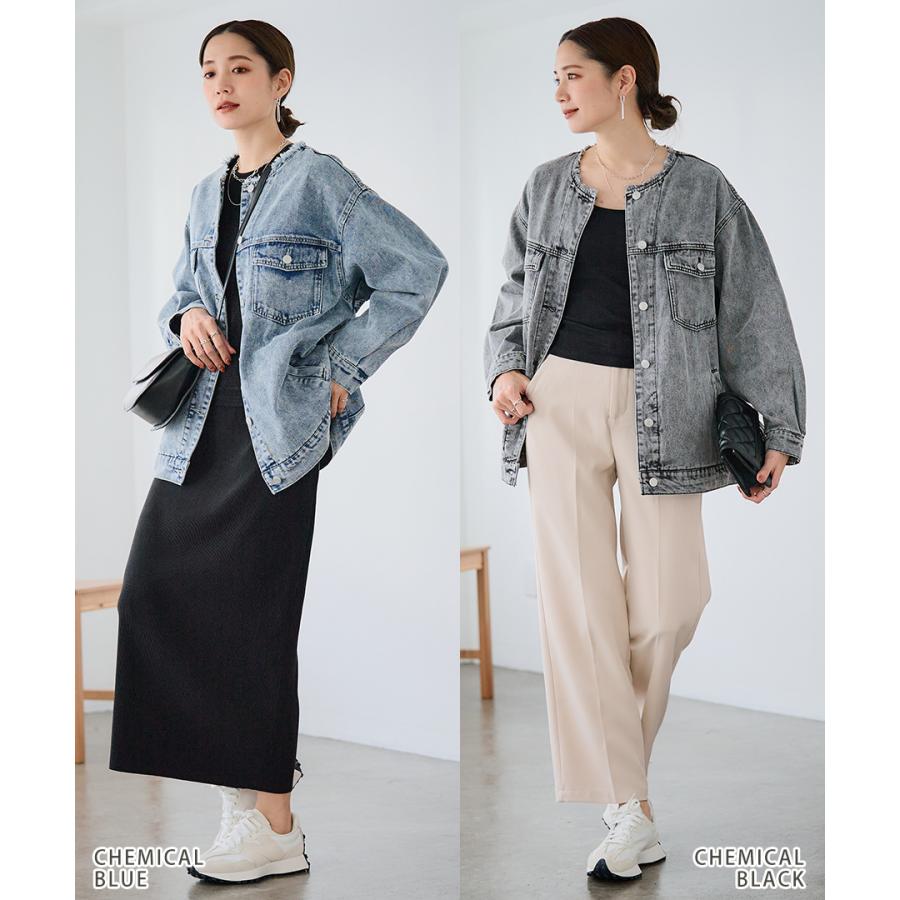 SALE Gジャン レディース オーバーサイズ ノーカラー デニムジャケット