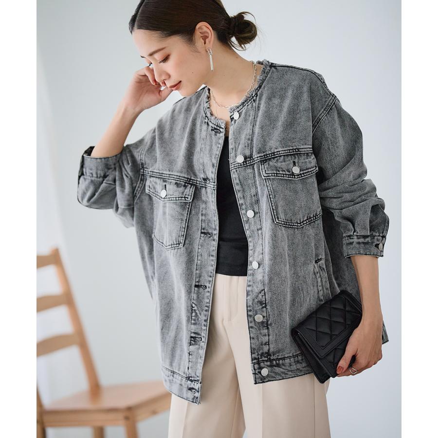 SALE Gジャン レディース オーバーサイズ ノーカラー デニムジャケット