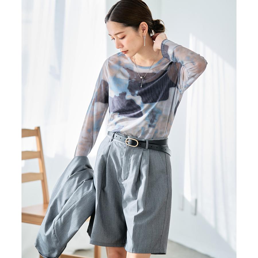 シアートップス 柄 ニュアンス柄 シアー ロングTシャツ レディース 春