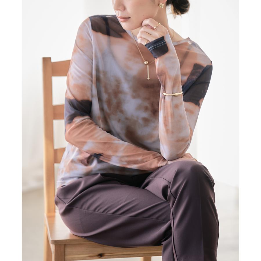 シアートップス 柄 ニュアンス柄 シアー ロングTシャツ レディース 春