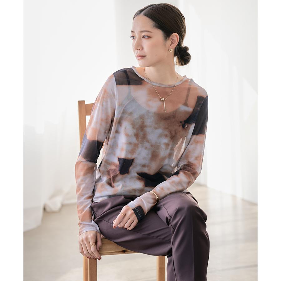 シアートップス 柄 ニュアンス柄 シアー ロングTシャツ レディース 春