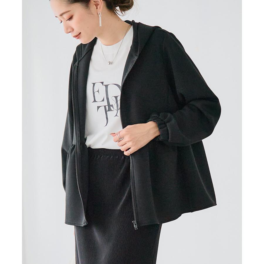 ペプラム パーカー レディース 春 おしゃれ ポンチ素材 フリル フレア