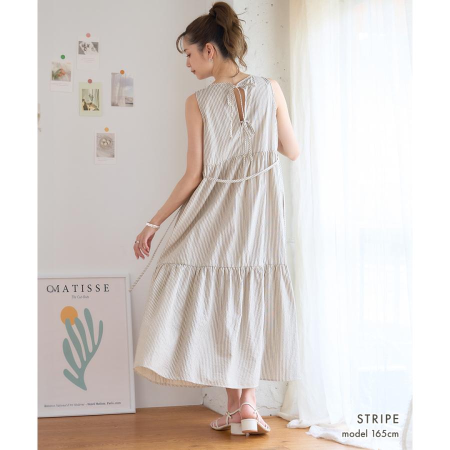 ボーダーズアットバルコニー　ノースリーブロングワンピース　ティアード　フリンジ BEATINGHEART 丸首 ノースリーブ ティアード ロング ワンピース KHAKI