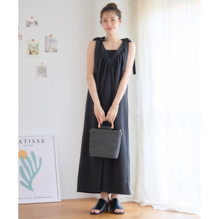 肩リボン ワンピース 夏 ロング マキシ リゾートワンピース Vネック