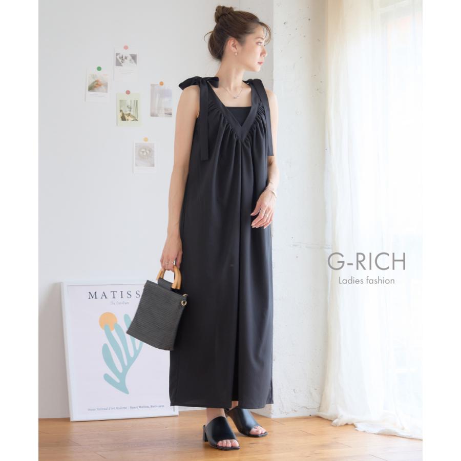 肩リボン ワンピース 夏 ロング マキシ リゾートワンピース Vネック