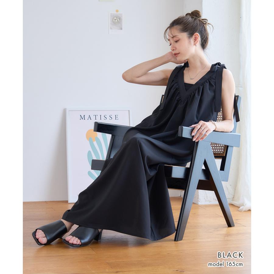 肩リボン ワンピース 夏 ロング マキシ リゾートワンピース Vネック