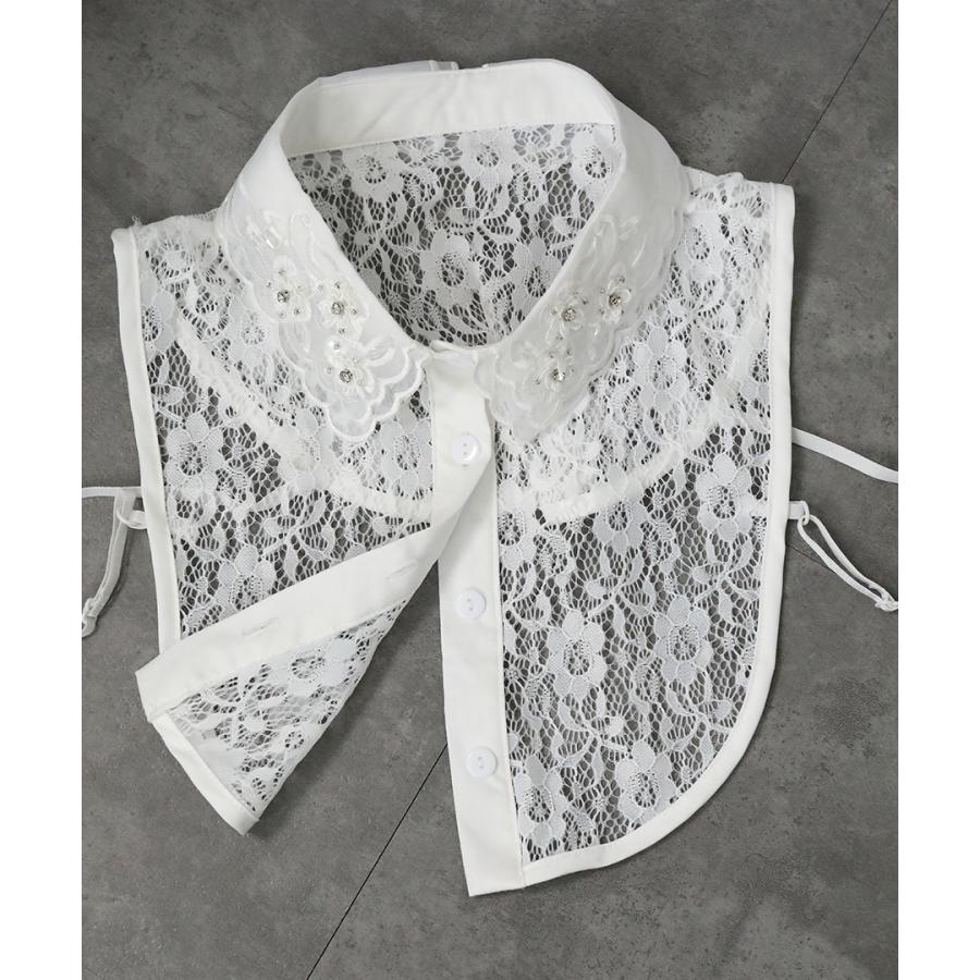 つけ襟 レース フラワー 刺繍 付け襟 ビジュー スカラップデザイン