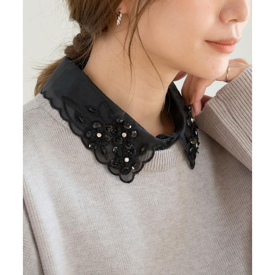 つけ襟 レース フラワー 刺繍 付け襟 ビジュー スカラップデザイン