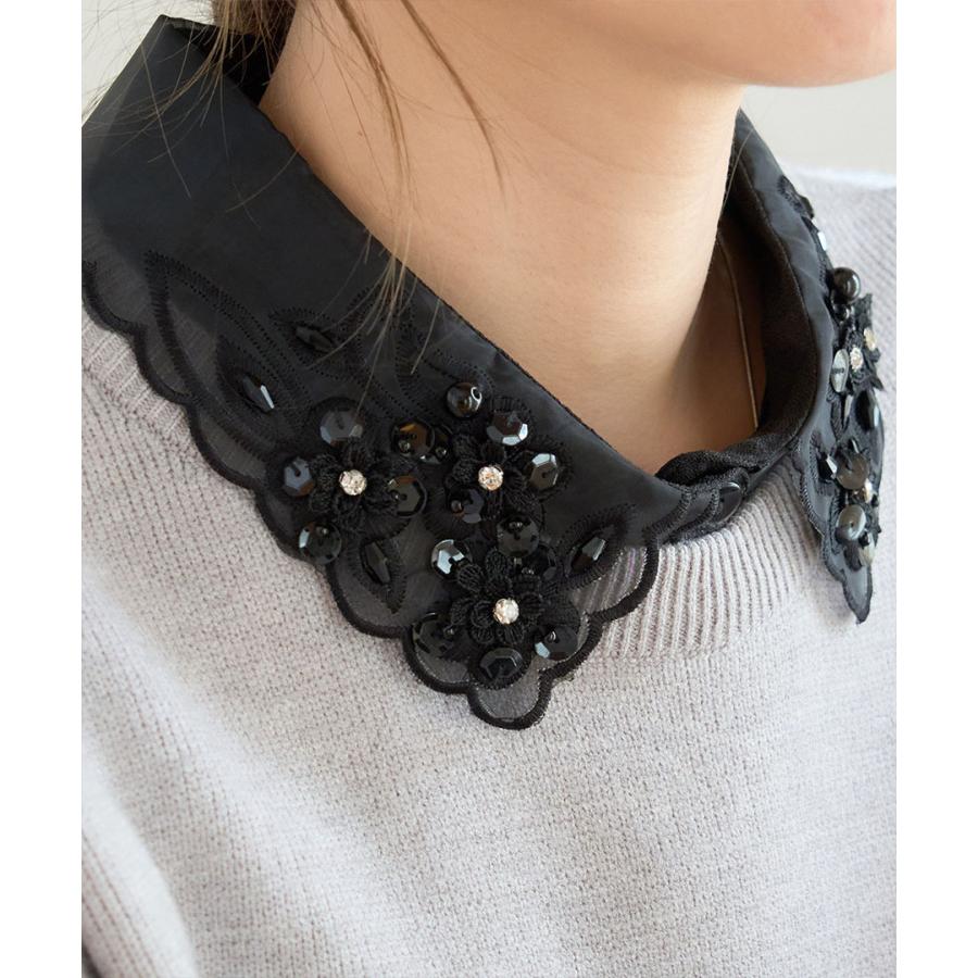 つけ襟 レース フラワー 刺繍 付け襟 ビジュー スカラップデザイン