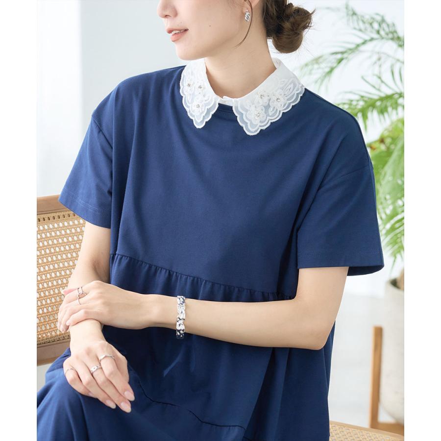 つけ襟 レース フラワー 刺繍 付け襟 ビジュー スカラップデザイン