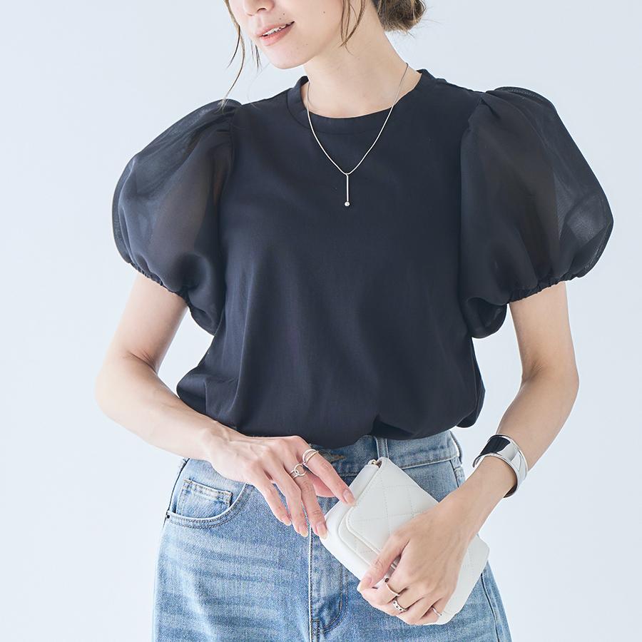 alice auaa パフスリーブ Tシャツ カットソー パフスリーブ Tシャツ レディース 半袖 カットソー シアーダンボール