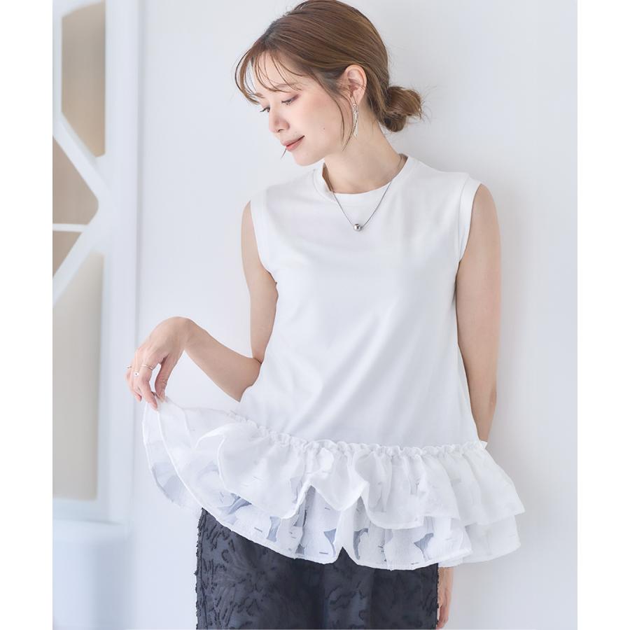 フラワー チュール ジャガード ペプラム タンクトップ チュニック