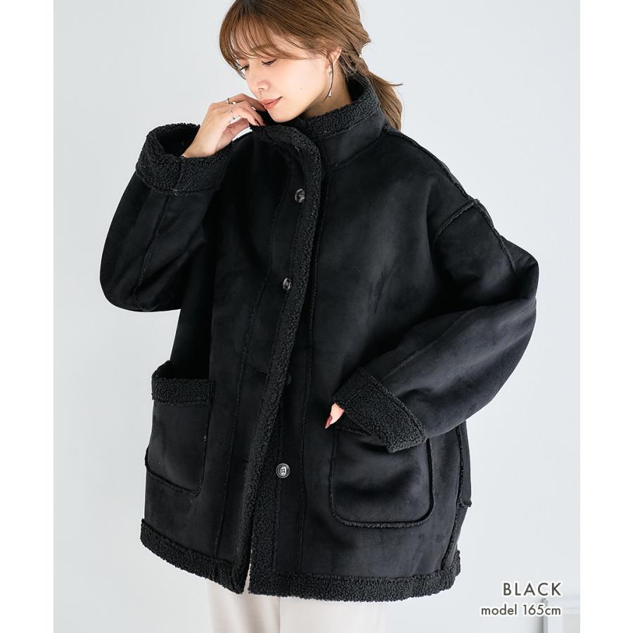 試着のみ♪今期 リエンダ  ムートンジャケット 黒 M リエンダ rienda Faux FurムートンショートJK （アイボリー） -靴