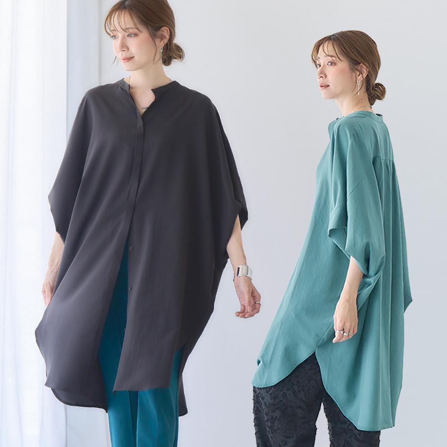 とろみブラウス ロング シャツ ブラウス レディース 半袖 ポンチョ