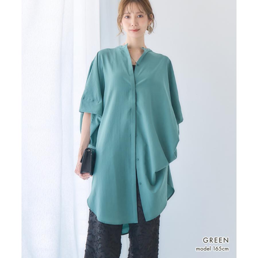 とろみブラウス ロング シャツ ブラウス レディース 半袖 ポンチョ