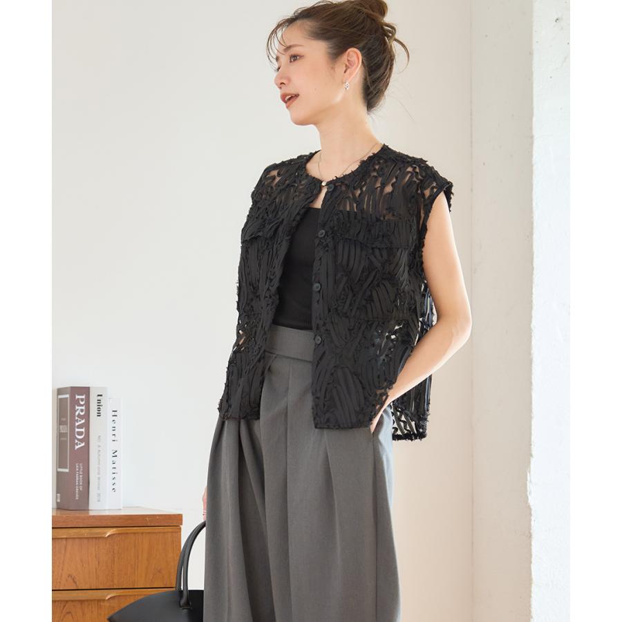 SALE シアー ベスト ジレ 刺繍 レース コードレース 羽織り
