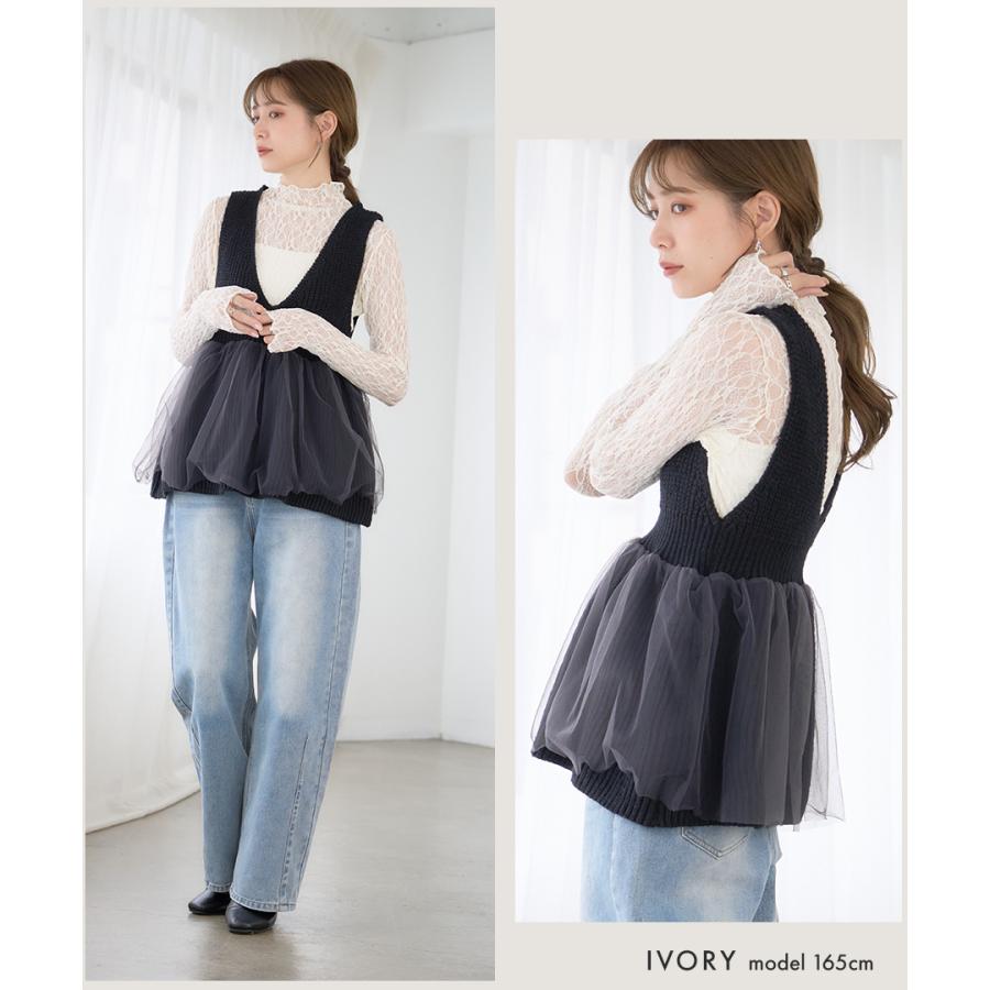 25SS ダイアグラム シアーレーストップ 長袖 ハイネック 黒 36 S She's Closet tシャツ 長袖ハイネック透かし編みストレッチレース