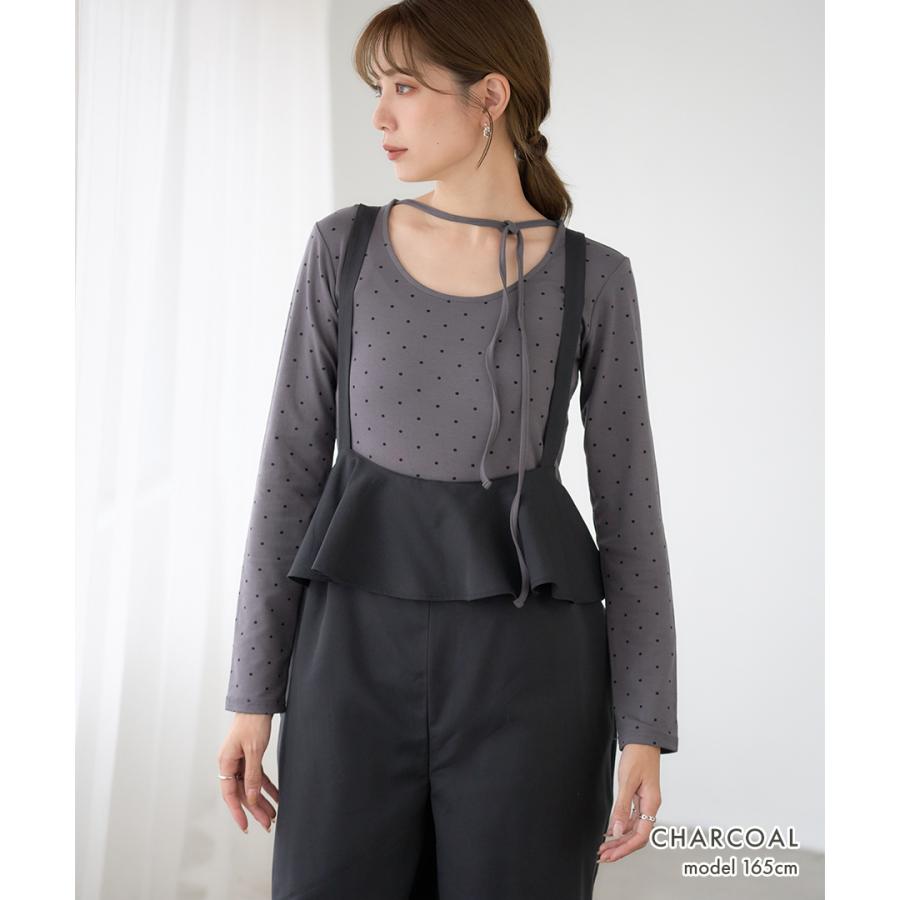 SALE ドット カットソー レディース 長袖 トップス 秋冬 りぼんタイ