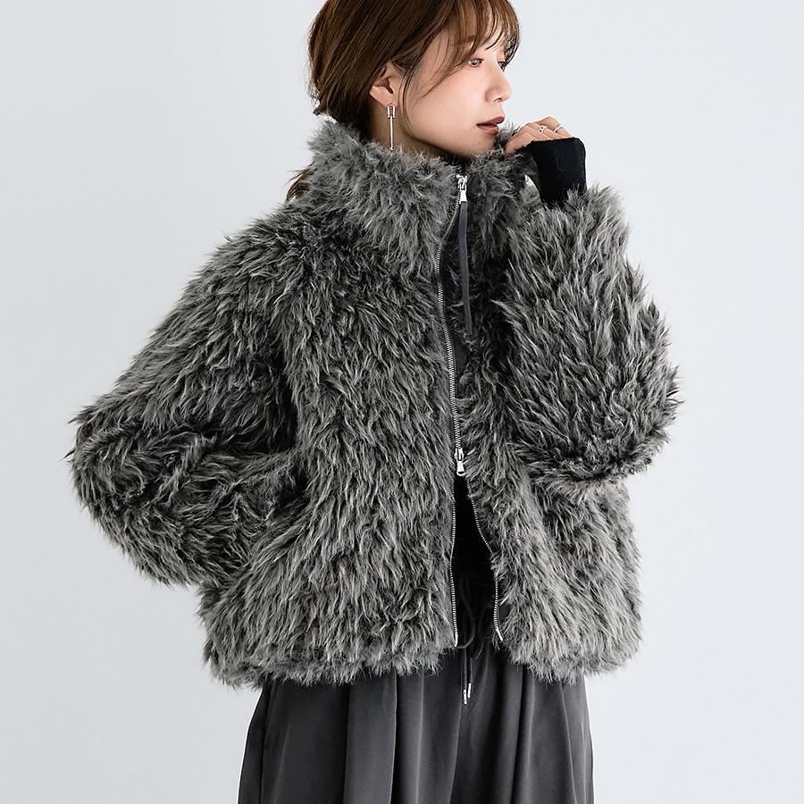 ミックスシープファー スタンドブルゾン ファージャケット ミドル丈