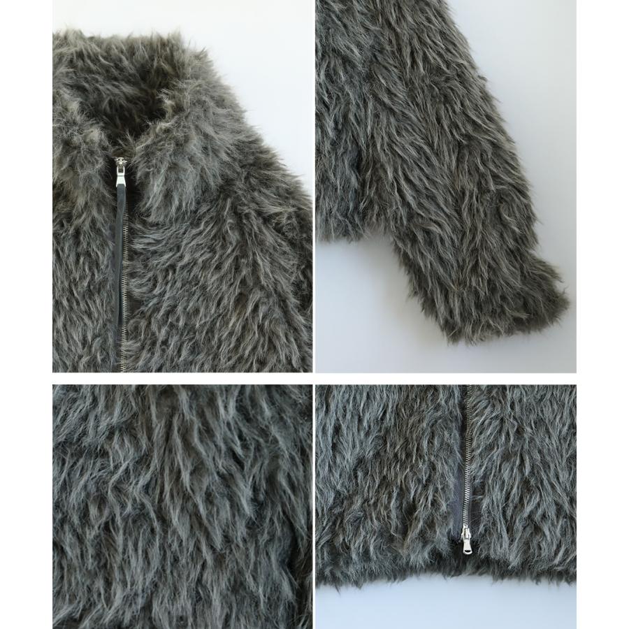 ミックスシープファー スタンドブルゾン ファージャケット ミドル丈