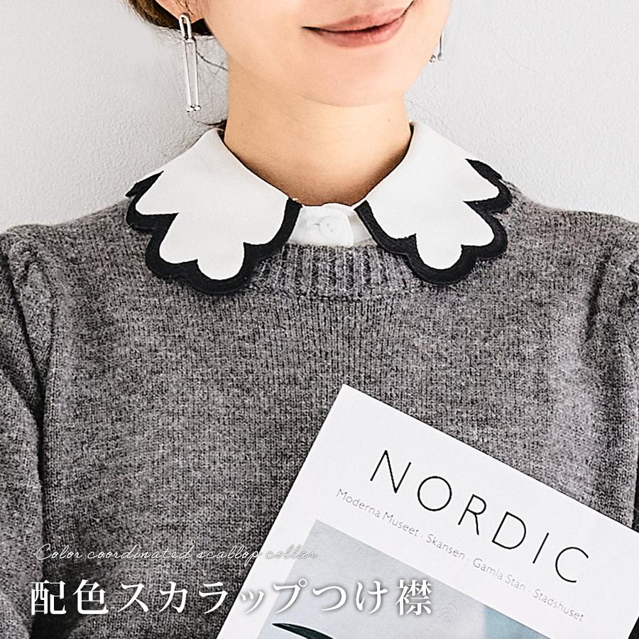 つけ襟 付け襟 スカラップ 配色 刺繍 フリル オシャレ つけえり 白 
