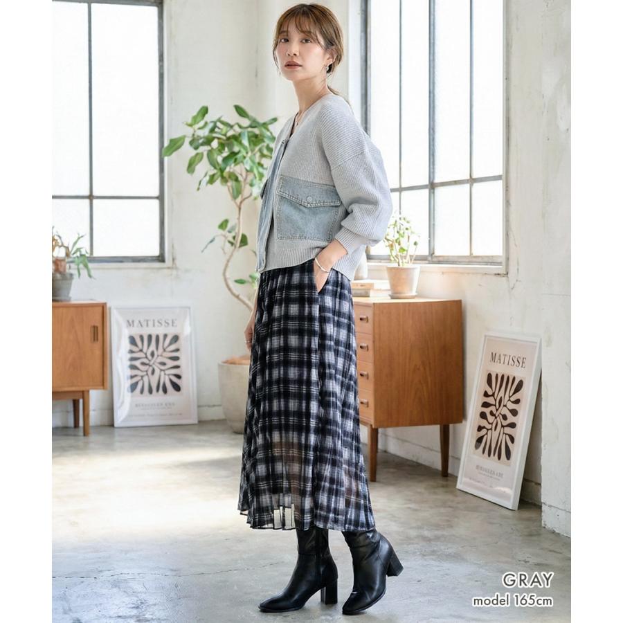 デニム ドッキング ニットカーディガン ノーカラー ニット カーディガン レディース 長袖 Vネック 秋冬 春 ジッパー ポケット | ブランド登録なし | 13