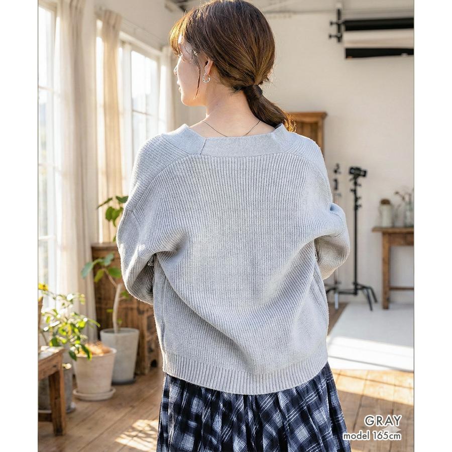 デニム ドッキング ニットカーディガン ノーカラー ニット カーディガン レディース 長袖 Vネック 秋冬 春 ジッパー ポケット | ブランド登録なし | 14