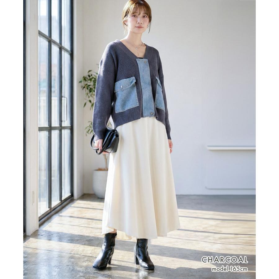 デニム ドッキング ニットカーディガン ノーカラー ニット カーディガン レディース 長袖 Vネック 秋冬 春 ジッパー ポケット | ブランド登録なし | 08