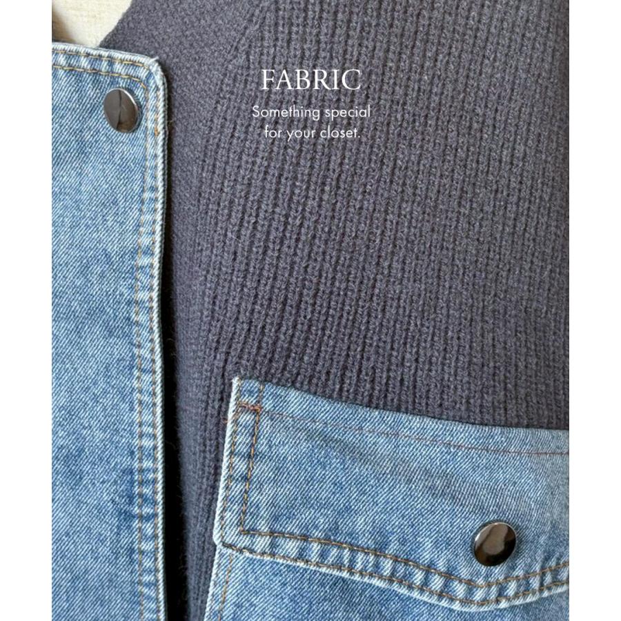 デニム ドッキング ニットカーディガン ノーカラー ニット カーディガン レディース 長袖 Vネック 秋冬 春 ジッパー ポケット | ブランド登録なし | 09