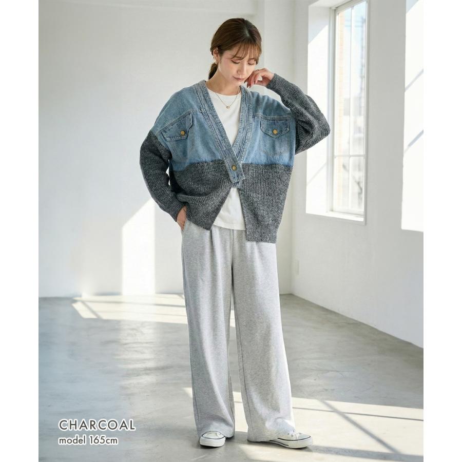デニムドッキング ネップニットカーディガン デニム切替 レディース 長袖 羽織り ラメ混 ネップ ノーカラー トップス 春 秋冬 | ブランド登録なし | 07