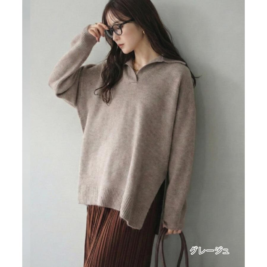 ポロ襟 ニット スキッパー レディース 長袖 トップス ポロニット