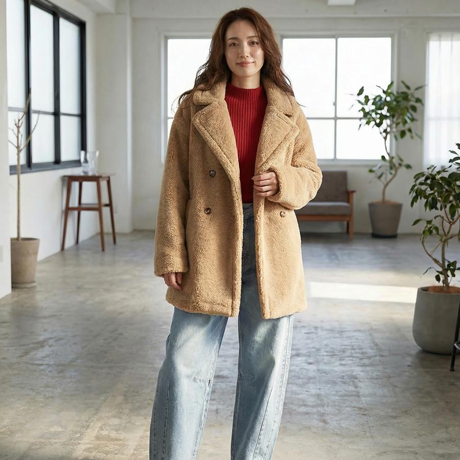 テディボア ミドルコート ボア コート レディース ボアジャケット