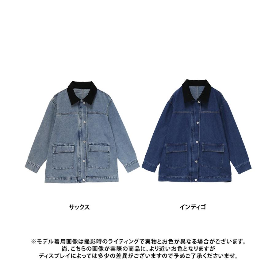 衿配色デニムジャケット 配色衿デニムブルゾン デニムジャケット G 