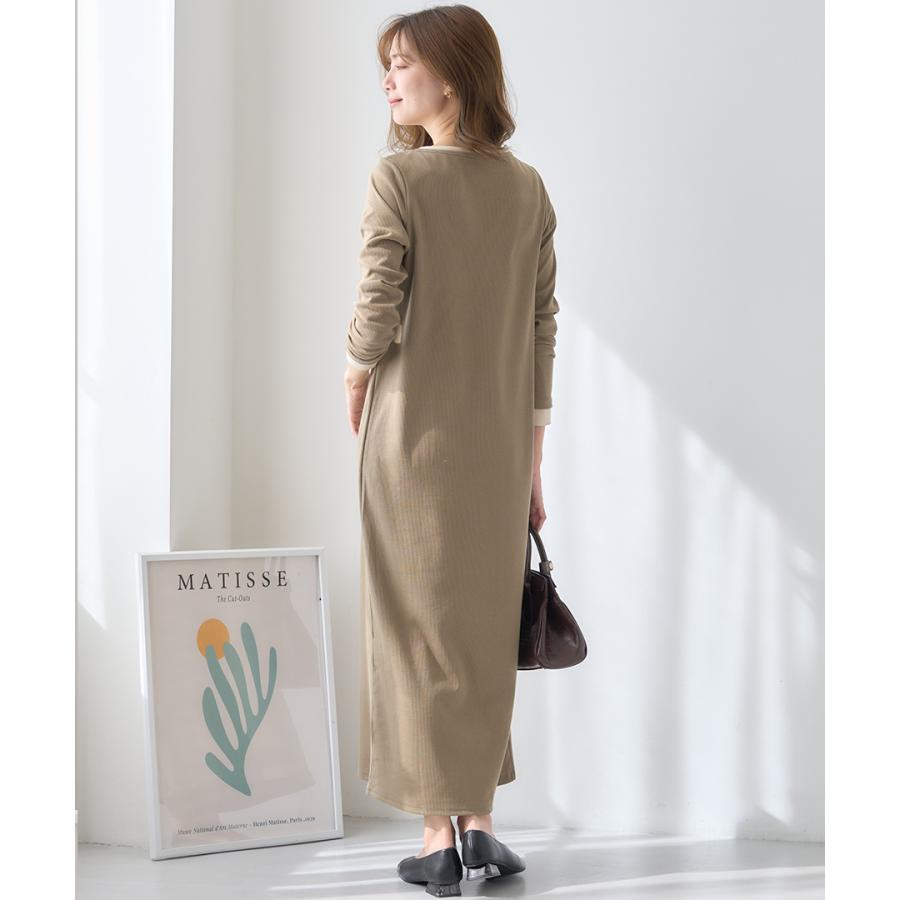 クーポン割 SALE カットリブ レイヤードヘンリーネックワンピース