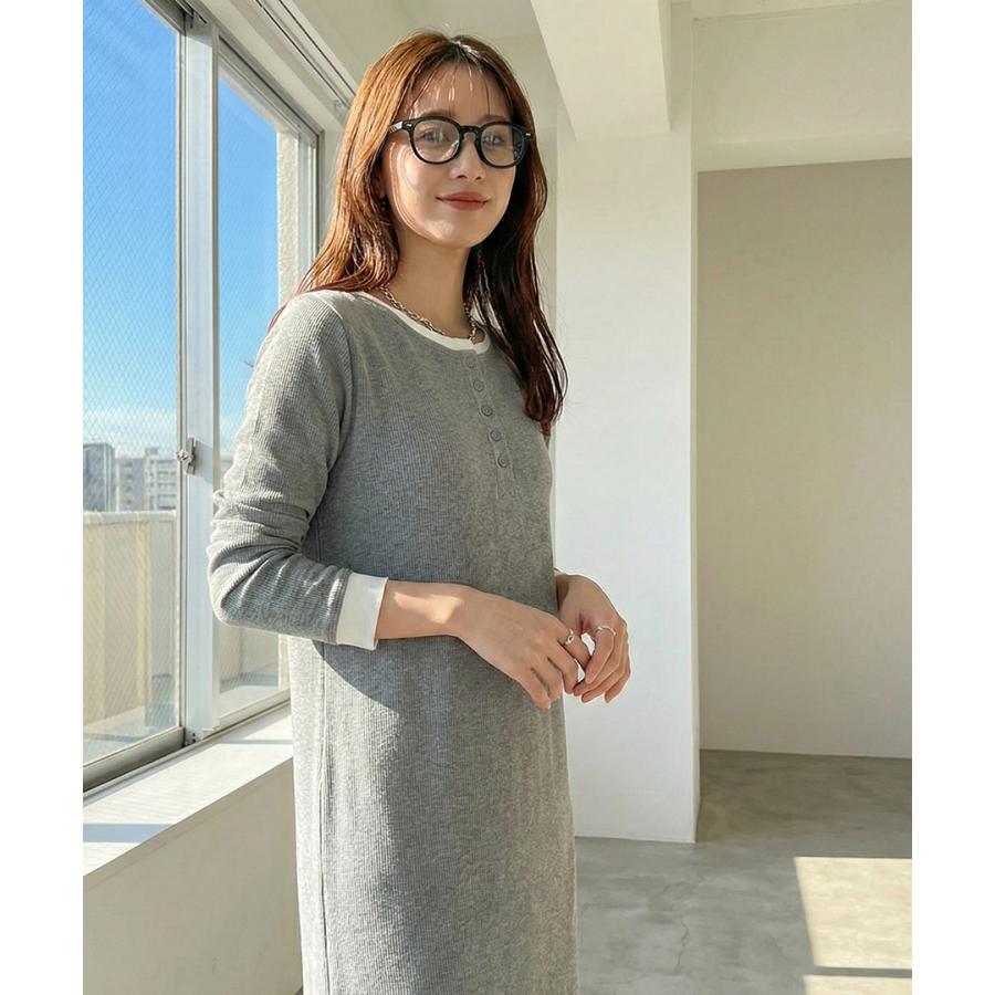 クーポン割 SALE カットリブ レイヤードヘンリーネックワンピース