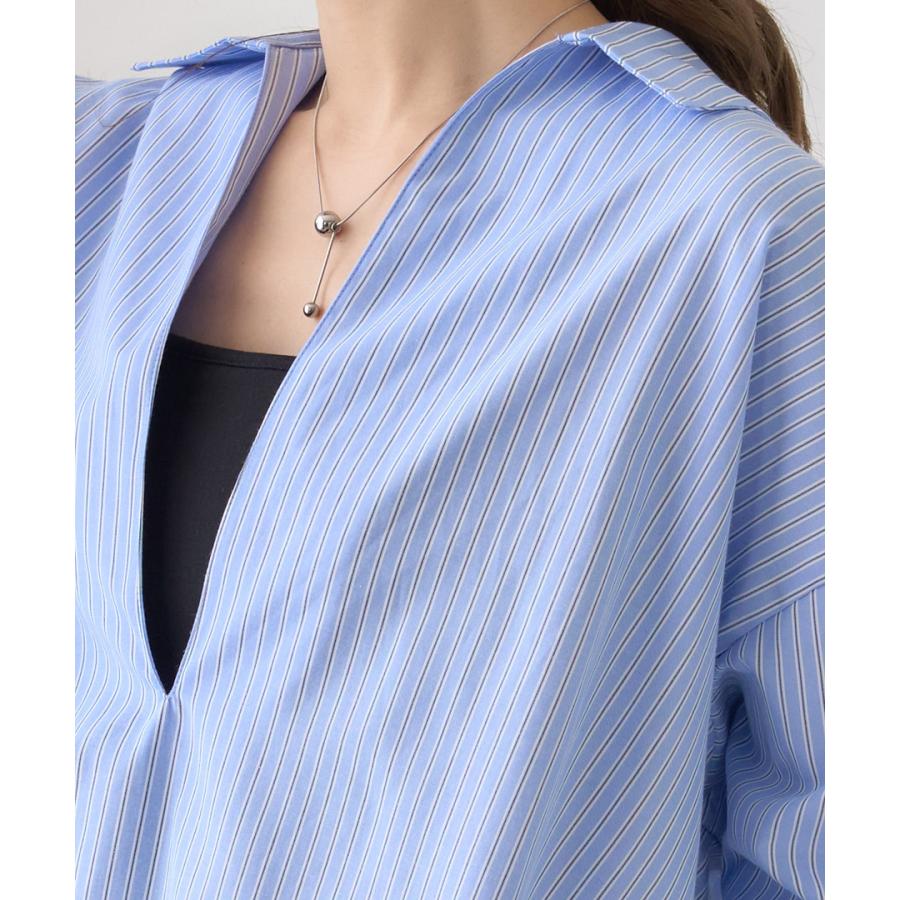 SALE ストライプ シャツ スキッパー レディース 長袖 春夏 深V