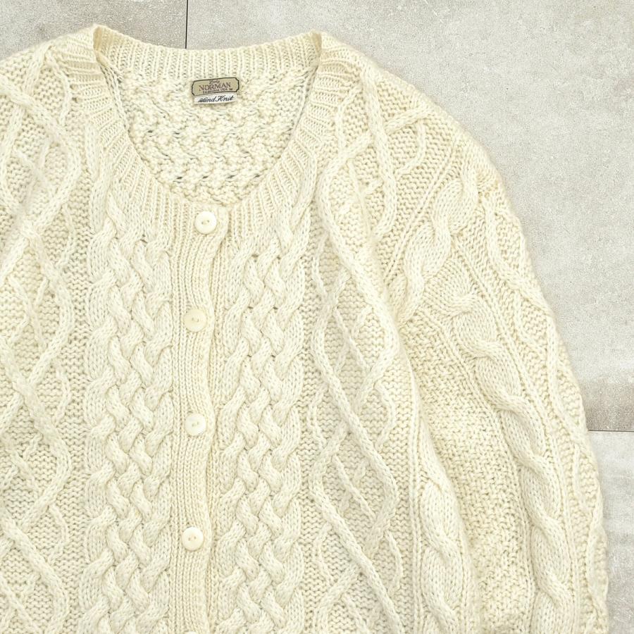 Vtg Hand made Aran cardigan / fishermanレディース L相当 ハンドメイド フィッシャーマン ニット カーディガン