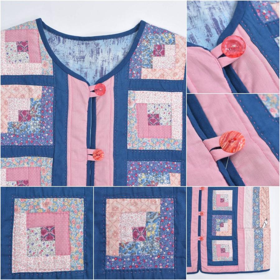 Vintgae ハンドメイド 小花柄 パッチワーク デザイン ノーカラー 