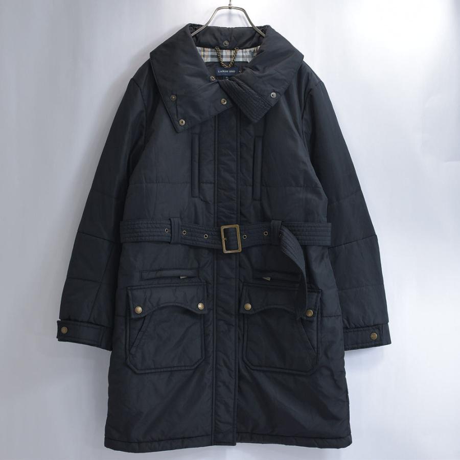 00s〜 LAND'SEND ランズエンド スタンドネック 2WAY ロングコート ヴィンテージ 中綿入り ベルト付き ブラック | ランズエンド | 01