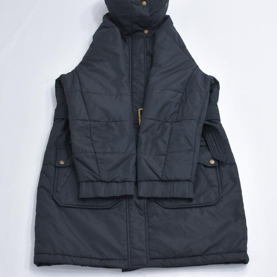 00s〜 LAND'SEND ランズエンド スタンドネック 2WAY ロングコート ヴィンテージ 中綿入り ベルト付き ブラック | ランズエンド | 08