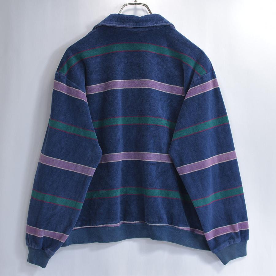 レア◎ヴィンテージ古着 90s パイル地 ハーフジップ 長袖ポロシャツ ネイビー 極希少/美品】90s POLO RALPH LAUREN ポロラルフローレン