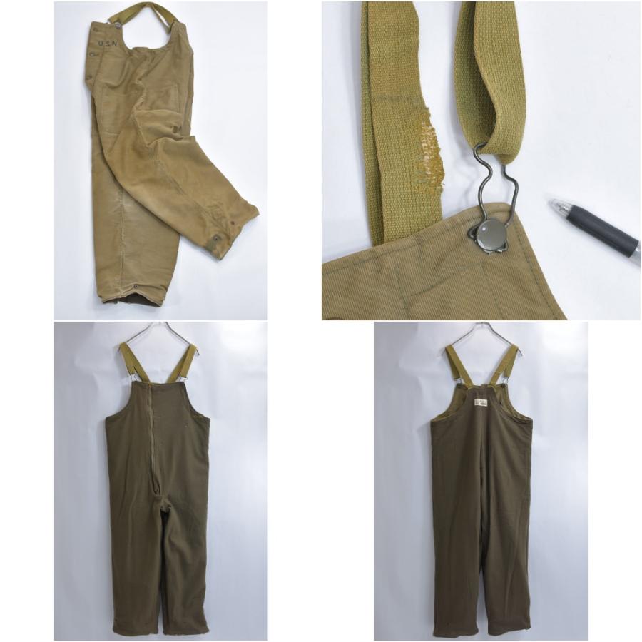 米軍 実物 N-1 デッキオーバーオール 40s 米軍 U.S.NAVY N-1 デッキパンツ オリーブドラブ M